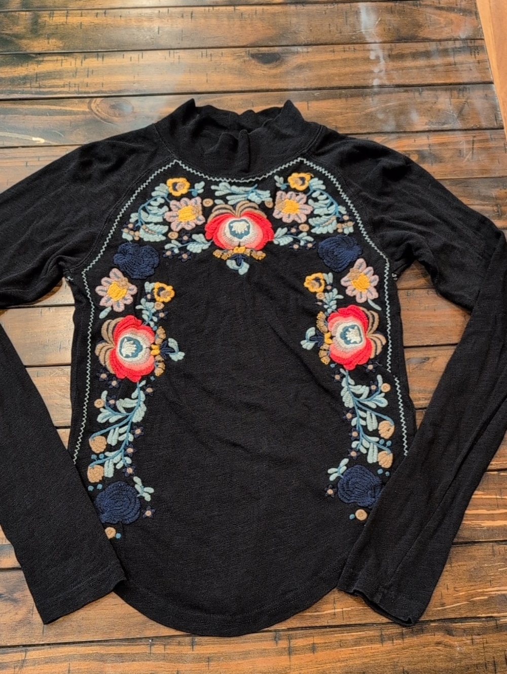 Free People Disco Rose Embroidered Long Sleeve Mock Neck - Picture 3 of 8